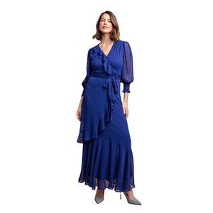 Faux Ruffle Wrap Royal Blue Maxi Dress
